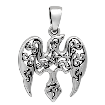 #ad Sterling Silver Small Raven Pentacle Pentagram Pendant Crow Dryad Design Totem $29.99