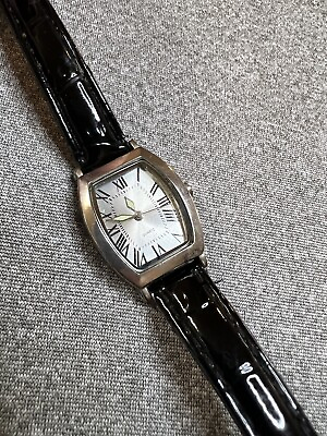 #ad Vintage Black Leather and Stainless Steel Womens Quartz Watch $25.00