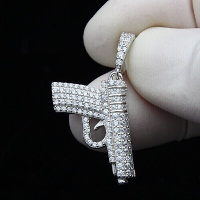 #ad #ad 1.20 Ct Round Cut Simulated Diamond Gun Men#x27;s Pandent White 925 Sterling Silver $129.37