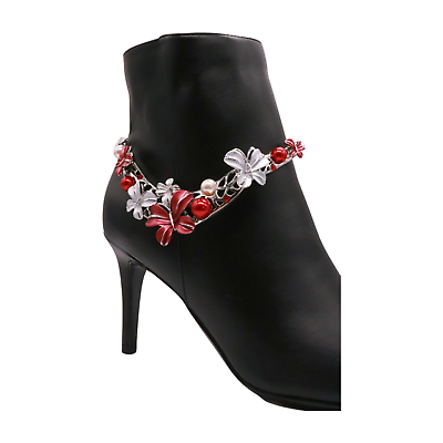#ad Women Silver Metal Chain Boot Bracelet Shoe Red Butterfly Charm Fashion Jewelry $20.95