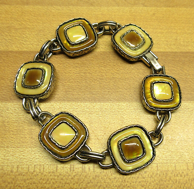 #ad 7 5 8quot; SIGNED LIA SOPHIA silver tone yellow link chain wrap statement Bracelet $11.55