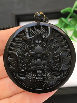 #ad Natural Black Obsidian Crystal Carved Dragon Pendant Necklace Reiki Gift Jewelry $19.99