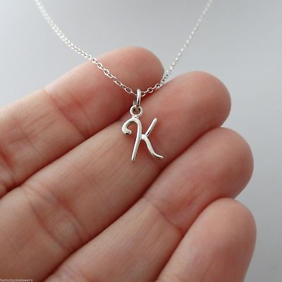 #ad Tiny Letter K Necklace 925 Sterling Silver Name Small Initial K Charm Gift NEW $20.00