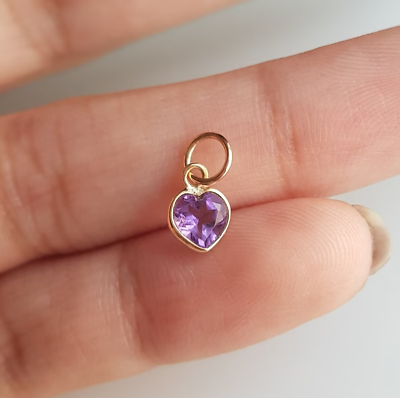 #ad 2.22 Ct Heart Cut Simulated Amethyst Heart Charm Pendant 14k Yellow Gold Plated $94.99