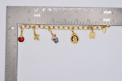 #ad Disney Snow White Charm Bracelet Apple Happy Castle Mushroom Gold Tone Bin2 $19.16