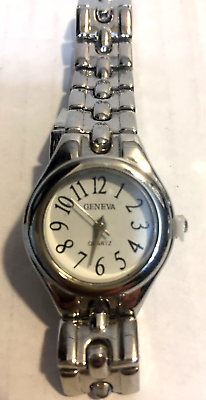 #ad Geneva Women#x27;s Quartz Watch Large Numbers Silver Tone Round Face New Battery $14.99