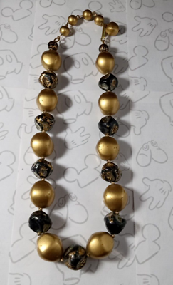 #ad Black amp; Gold Large Bead Vintage Necklace Choker 16quot; Adjustable $17.99