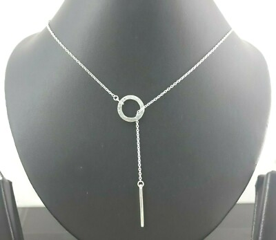 #ad 925 Sterling Silver Necklace Circle Bar Lariat s Delicate Daily $35.00