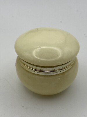 #ad VTG Alabaster Trinket Jar Soft Pastel Yellow Hinged. 1 3 4 X 2 Italy $15.75