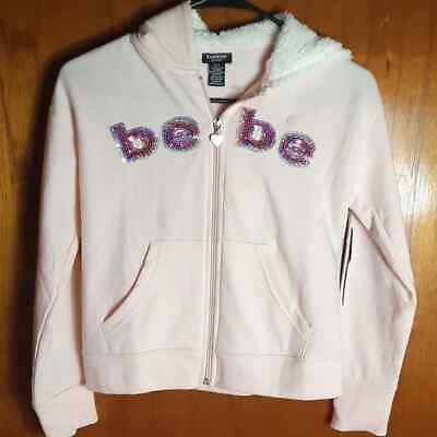 #ad Bebe Sport Girls Hooded Sweat Jacket Size 7 8 Pink Purple Sequin Glitter NEW Tag $32.99