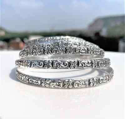 #ad Floral sterling silver bangle bracelets Shimmery solid silver stacking bangles $20.99
