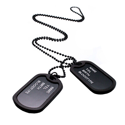#ad Military Army Style Black Dog Tags Pendant Sweater Chain Necklace Men#x27;s Jewelrym $7.59