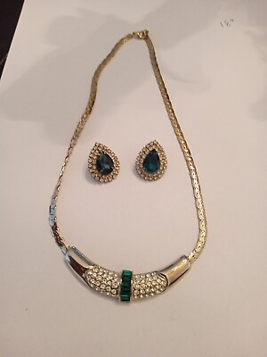 #ad 14 In Silvertone Necklace With Rhinestones And Simulated Turquoise... $8.99