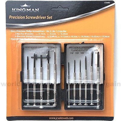 #ad Precision Screwdriver Set 12 pc Philips Slotted Flat Hex Key Wrenches Cross Bar $7.95