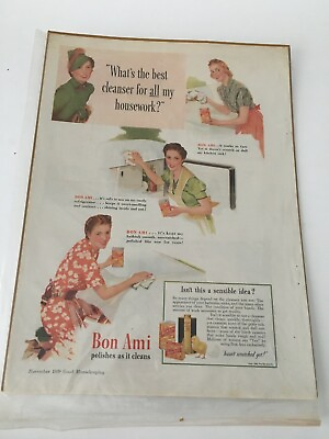 #ad Bon Ami Cleanser Vintage 1939 Midcentury Color Magazine Print Ad Housewife $11.89