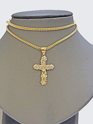 #ad Real 10k Gold Cross Charm pendant amp; Franco Chain Necklace 2.5mm 18quot; Men Women $485.05