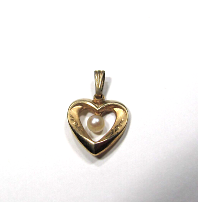 #ad VINTAGE OPEN HEART WITH PEARL LOVE PENDANT CHARM GF GOLD FILLED $15.29