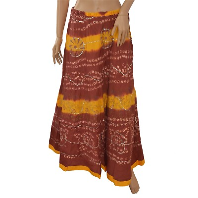 #ad Sanskriti Vintage Long Party Skirt Pure Cotton Brown Handmade Stitched Lehenga $76.65