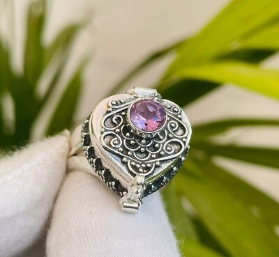 #ad Poison Ring Amethyst Gemstone Compartment Ring 925 Silver Plated BJ854 $14.99