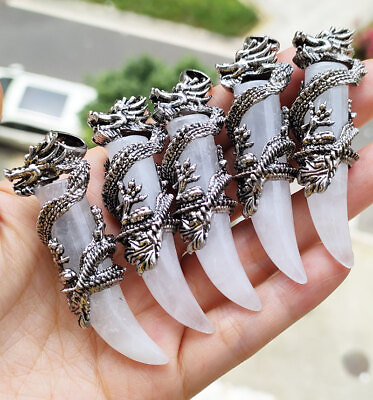 #ad 5pcs Rock Quartz Gems Dragon Pendants Magic Reiki Healing Amulet $24.98