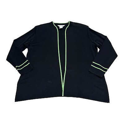 #ad Exclusively Misook Cardigan Women’s L Black Green Trim Long Sleeve Jacket $32.97