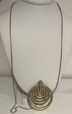 #ad NY amp; Co Circles Pendant Necklace Shiny Beautiful Gold Tone 34quot; H1 $6.00