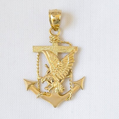 #ad 14k Yellow Gold Mariners Anchor Cross with Eagle Pendant Charm Made in USA $239.99