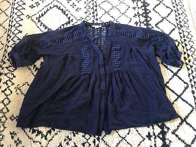 #ad Sundance Catalog Navy Blue Crochet Lace Top Size M Blouse Shirt Top. Boho. E7 $18.00