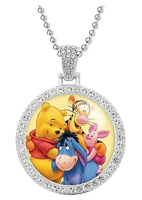 #ad Winnie The Pooh and Friends Rhinestone Glass Dome Pendant Metal Necklace $8.99