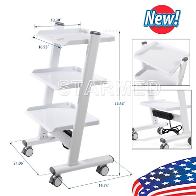 #ad Three Layer Dental Trolley Mobile Instrument Cart Medical Tool Cart with Socket $109.99
