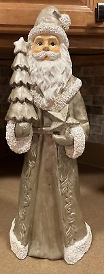 #ad Holiday Design 18.5quot; Resin White Silver amp; Gold Santa Holding Tree and Star $32.99