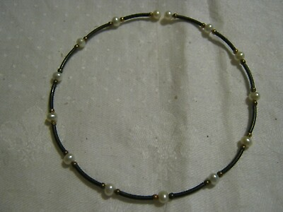 #ad White 6mm Cultured Pearls amp; Gold Copper Metal Beads on Flexible Wire Choker LQQK $14.99