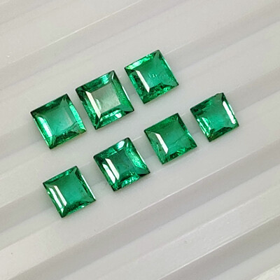 #ad 3.45 CT Natural 7 Zambian Emerald VS 2 Square Set Fine Luster Green 2288 $218.39