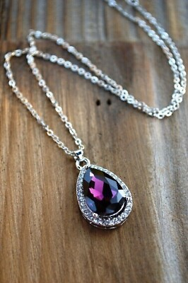 #ad 3.75Ct Pear Cut Simulated Purple Amethyst Pendant Chain In 14k White Gold Plated $143.49
