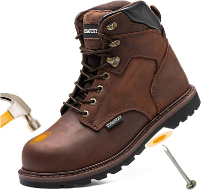 #ad Work Safety Boots for Men Durable Crazy Horse Leather Indestructible Steel Toe W $98.03