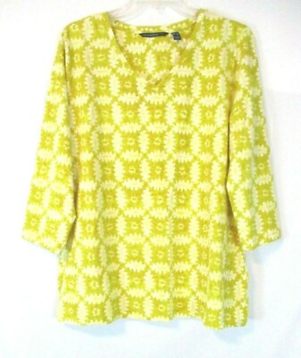 #ad Isaac Mizrahi V Neck Shirt Yellow Floral Large 3 4 Sleeve A393855 Women CB95L $20.99