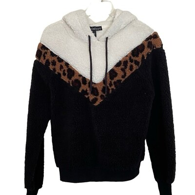 #ad Derek Heart Hooded Fleece Pullover Size Medium. Black White amp; Animal Print. $25.97