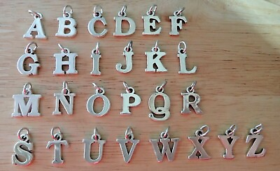 #ad Sterling Silver 15mm Block Style Alphabet Letter Initial Charm $37.99