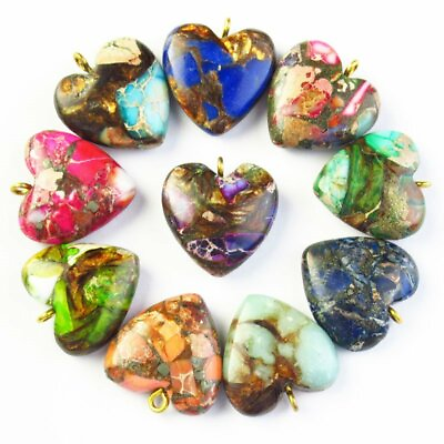#ad #ad 10Pcs Color Sea Sediment Jasper Gold Copper Bornite Heart Pendant Bead SH7490 $16.37