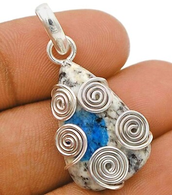 #ad Natural K2 Blue Azurite 925 Solid Sterling Silver Pendant ED29 6 $28.99