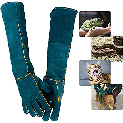 #ad Animal Handling Gloves Leather Sleeve Bite Proof Dog Cat Bird Reptile Protection $17.99