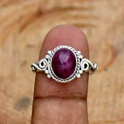 #ad Indian Ruby Gemstone Amazing Ring Handmade Solid 925 Silver Wedding Ring SA 1579 $11.04
