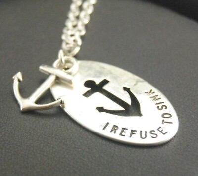 #ad NWT Silver “I Refuse To Sink” Anchor Necklace $19.95