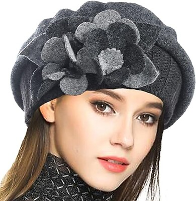 #ad Women#x27;s French Beret 100% Wool Beret Floral Dress Beanie Winter Hat $19.98