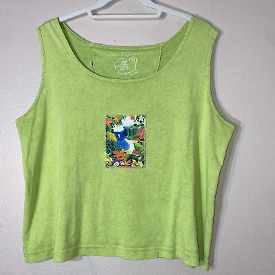 #ad Michael Leu Tank Top Tropical Lime Green Wearable Art Vintage Textured Size M $15.69