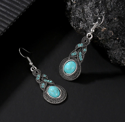 #ad BEAUTIFUL Turquoise Drop Earrings with Light Blue Crystal Accents $9.53