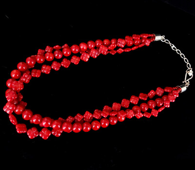 #ad Vintage Sterling Red Coral Jay king Desert Trading 3 Strand Bead Necklace 18 20 $199.99