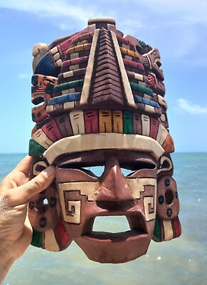 #ad Handcrafted Aztec Mask Mexican Pyramid Wood Wall Art: Your Home Decor 12 inch $94.99