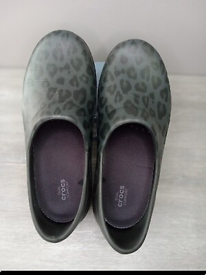 #ad Crocs Neria Black Leopard Print Dual Comfort Unisex Nurse Work Shoes Size 11 $25.50
