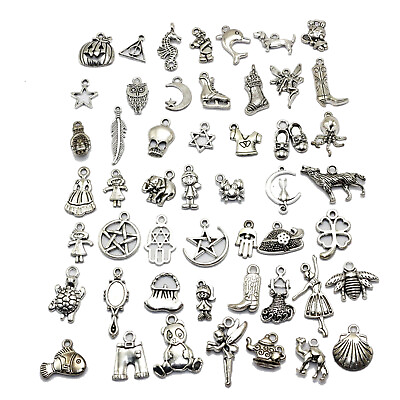 #ad 50 Pcs Tibet Silver Assorted Charm Pendants DIY For Necklace Bracelet Crafting $4.49